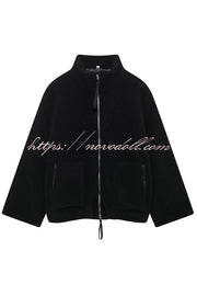 Solid Color Stitching High Collar Long Sleeve Loose Pocket Woolen Coat