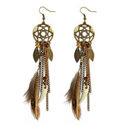 Boho Vintage Colorful Feather Tassel Dangle Drop Earrings