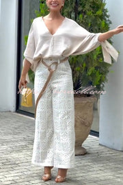 Joyful Bond Crochet Lace Mid Rise Pocketed Wide-leg Pants