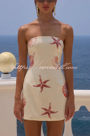 Beach Club Sequin Unique Print Strapless Stretch Mini Dress