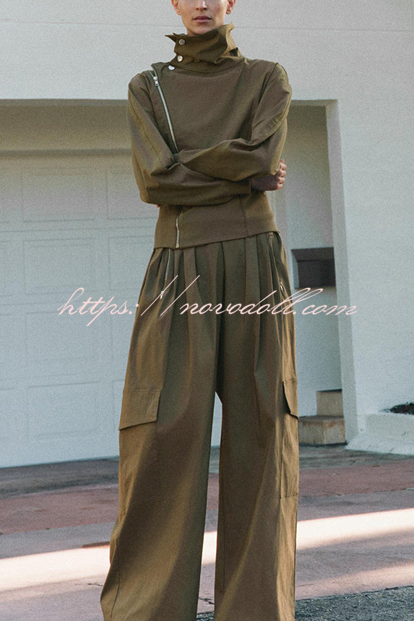 Fashionable Elastic Waist Workwear Wide-leg Pants