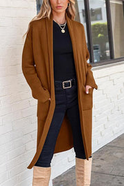 Solid Color Long-sleeved Casual Loose Pocket Mid-length Cardigan