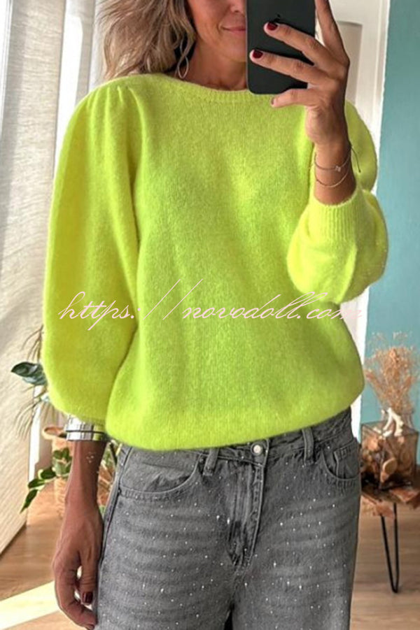 Bright Winter Day Knit Solid Color Wide Neck Relaxed Sweater