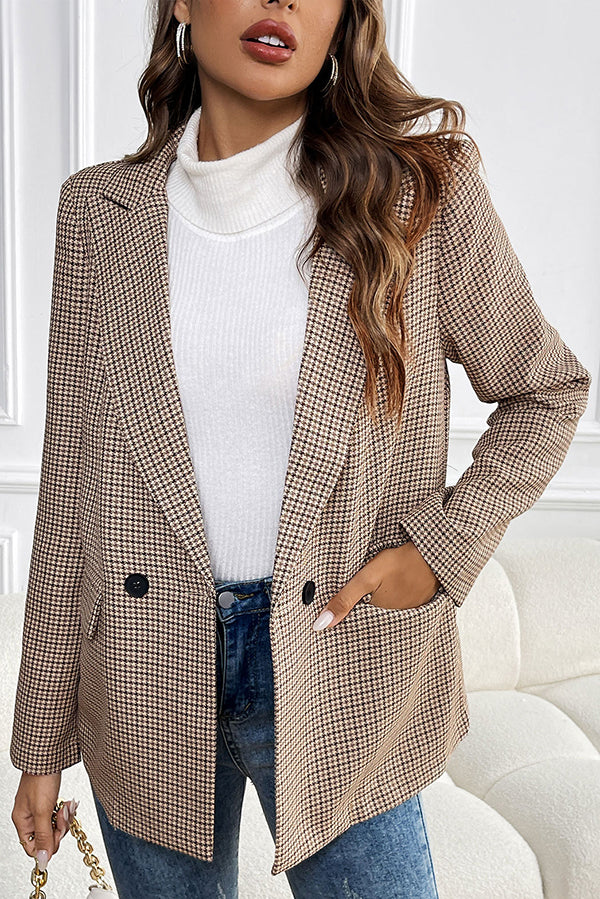 Vintage Houndstooth Lapel Long-sleeved Casual Blazer