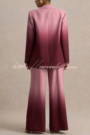 Enya Ombre Print Single Button Long Sleeve Lapel Loose Blazer