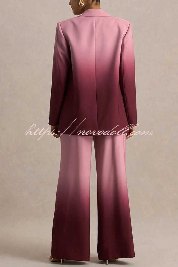 Enya Ombre Print Single Button Long Sleeve Lapel Loose Blazer