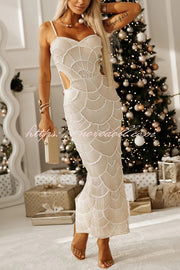 Own It Pearl Sequin Embellished Sexy Backless Cutout Strap Maxi Dress