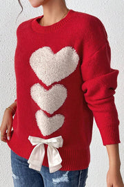 Love Jacquard Loose Cute Bowknitted Long Sleeve Sweater