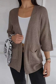 Solid Color Loose Long Sleeve Pocket Knitted Cardigan