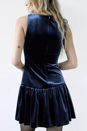 Solid Velvet Bow Embellished Sleeveless Mini Dress