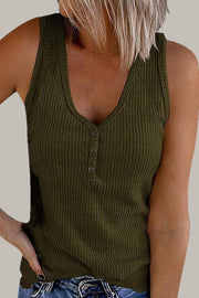 Solid V Neck Buttons Sleeveless Top