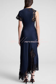 Paris Dream Satin Lace Trim Irregular Design Drape Maxi Dress