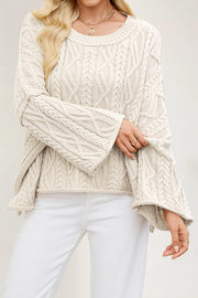 Solid Color Cable Knit Loose Long-sleeved Casual Sweater