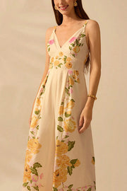 Bohemian Style Plant Print Casual Sling Holiday Loose Jumpsuit