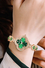 Fashion Four Leaf Clover Chalcedony Jewelry Quartz Watch