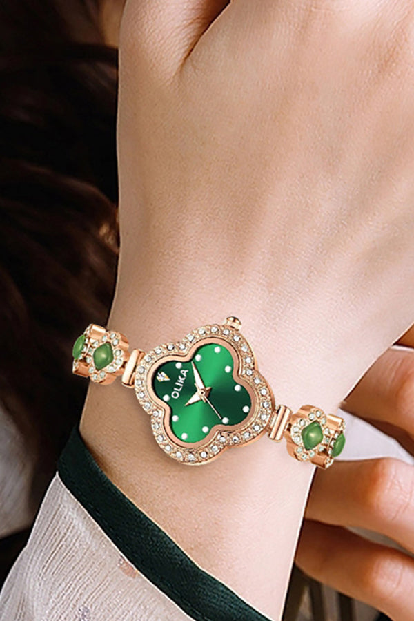 Fashion Four Leaf Clover Chalcedony Jewelry Quartz Watch