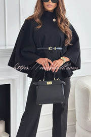 Elegant Moment Woolen Button Turtleneck Belted Oversized Cape