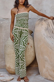 Orla Knit Mosaic Tile Print Bandeau and High Rise Stretch Flared Pants Set