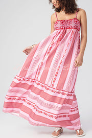 Unique Printed Patchwork Fringed Lace-up Maxi Dress