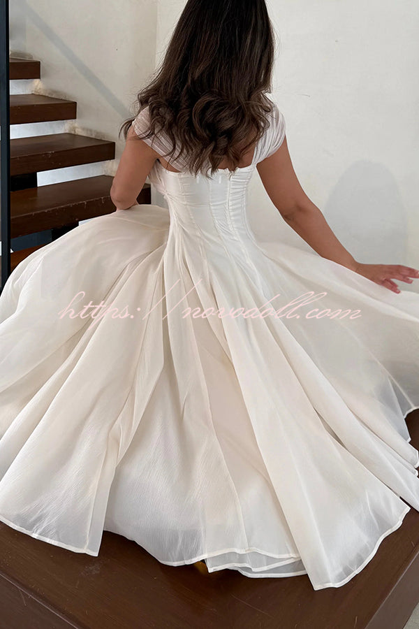 Elegant Sleeveless Waist-cinching Tulle Full-hem Maxi Dress