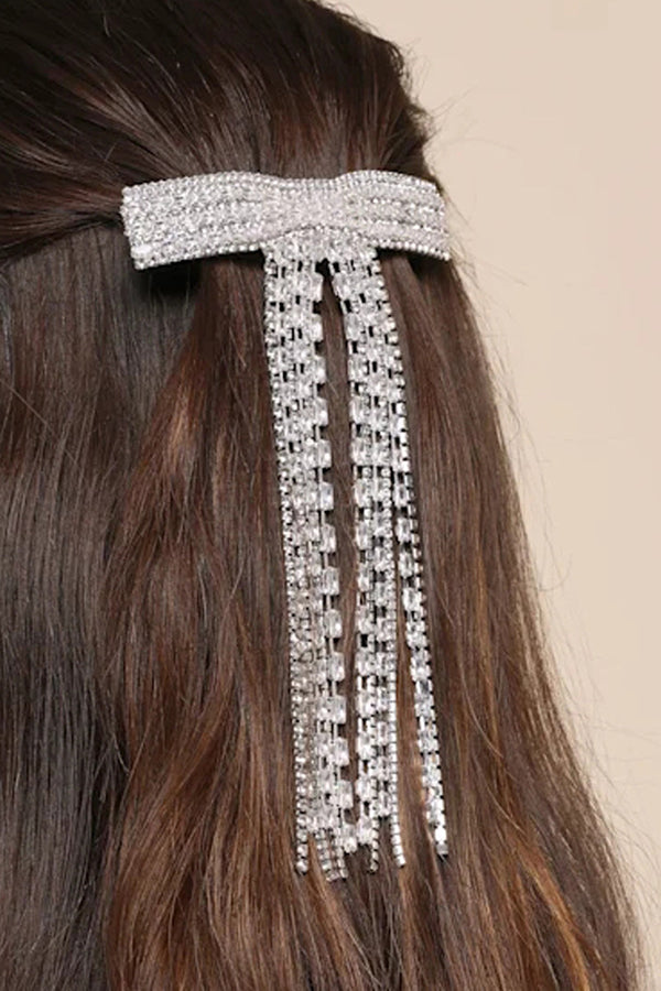 Fashionable and Light Luxury Zircon Tassel Bow Spring Hairpin