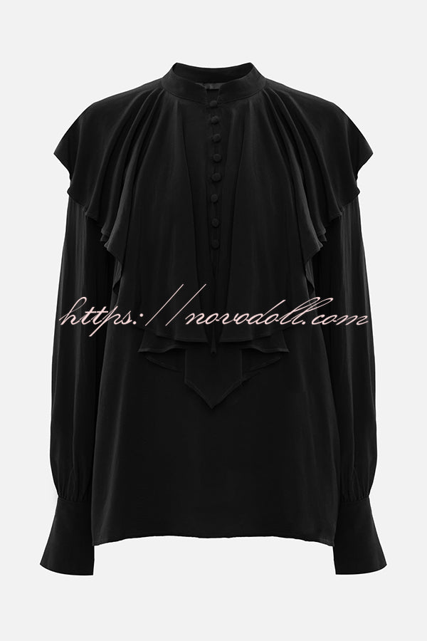 Court-style Draped Ruffled Elegant Chiffon Blouse