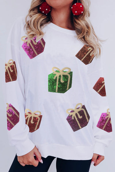 Christmas Gift Sequin Loose Casual Long Sleeve Sweatshirt