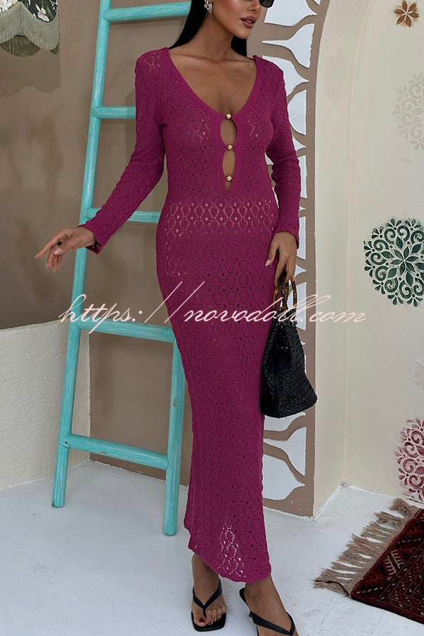 Fashion V-neck Long-sleeved Hollow Slim Maxi Dress
