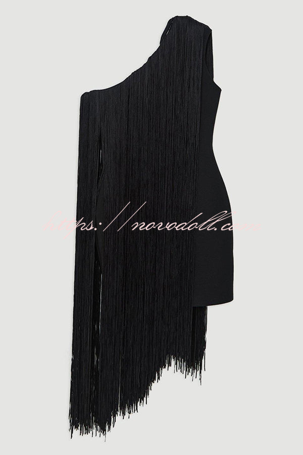 Fashion One-shoulder Slim-fit Elegant Tassel Mini Dress