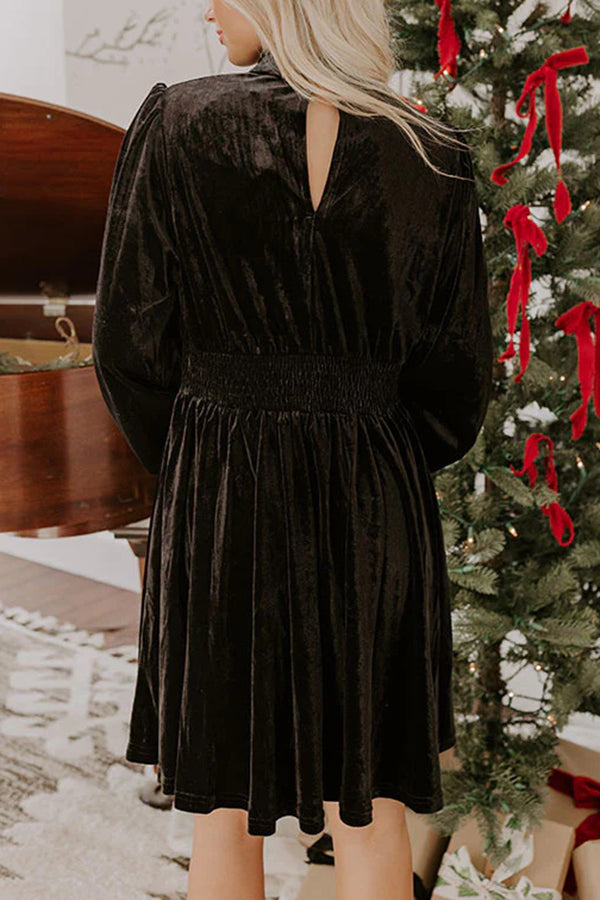 Solid Color Velvet Sexy Hollow Waist Long Sleeve Mini Dress