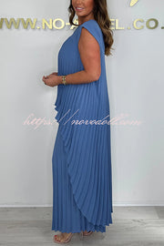 Laney Pleated Short Sleeve Irregular Midi Top and Elastic Waist Wide Leg Pants Set