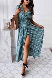 Free Falling Polka Dot Wrap Maxi Dress