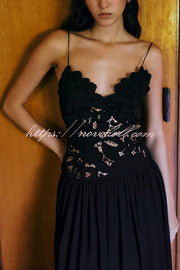 Stephanie Flower Crochet Lace Bust Chiffon Fluffy Hem Maxi Dress