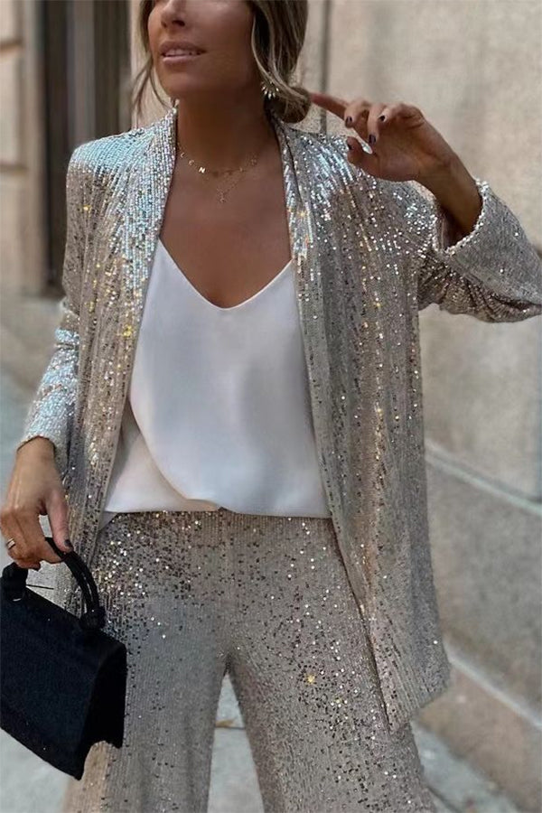 Special Treat Sequin Lapel Party Loose Blazer