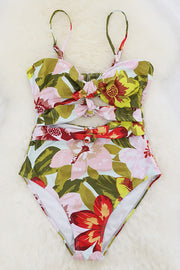 Floral Print Sexy Hollow Stretch One-Piece Swimsuit