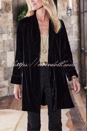 Solid Color Velvet Long-sleeved Loose Mid-length Coat