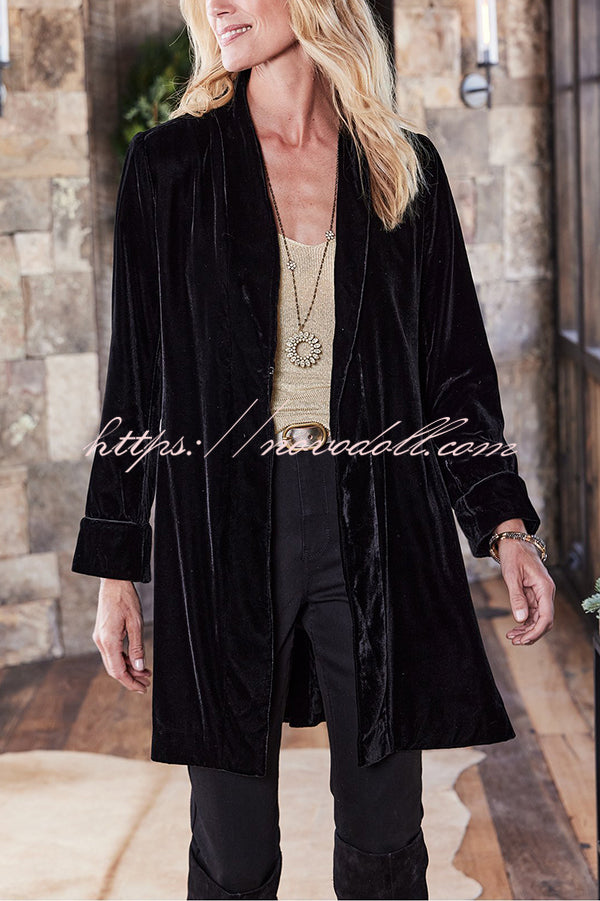 Solid Color Velvet Long-sleeved Loose Mid-length Coat