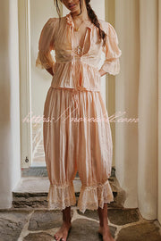 Pastoral Style Elastic Waist Lace Hem Bloomer Pants