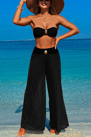 Solid Color Loose Metal Buckle Beach Pants