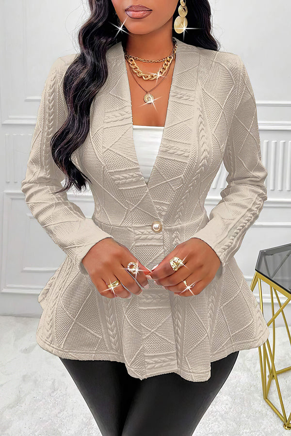 Solid Color V-neck Long-sleeved Button Waist Blazer