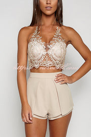 Sexy Halterneck Backless Lace Hollow Short Top