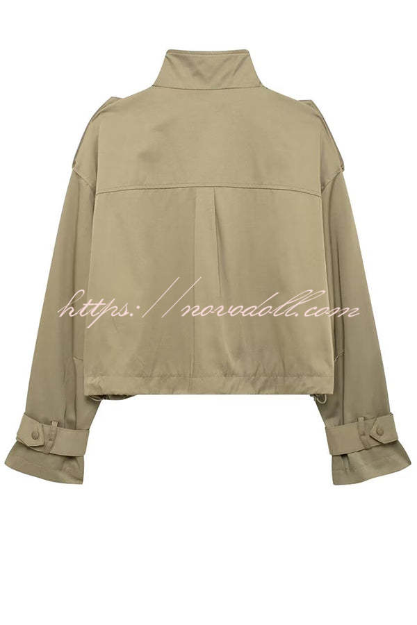 Classic Charm Strap Details Pocketed Cargo Style Zipper Loose Jacket