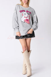 Halloween Cartoon Ghost Sequin Loose Casual Sweatshirt