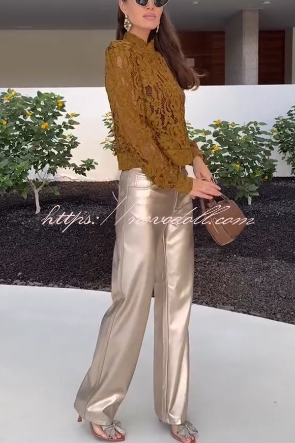 Ceyvan Metallic Fabric High-waist Pocket Straight Leg Stretch Pants