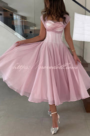 Elegant Sleeveless Waist-cinching Tulle Full-hem Maxi Dress