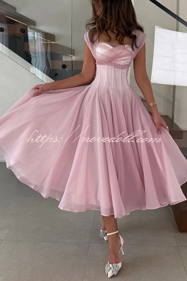 Elegant Sleeveless Waist-cinching Tulle Full-hem Maxi Dress