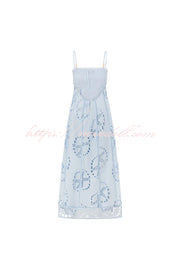 Simona Embroidered Starfish Pattern Backless Tie-up Slip Maxi Dress