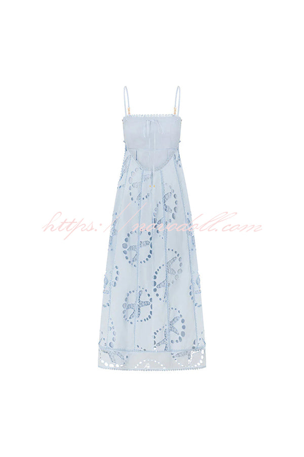 Simona Embroidered Starfish Pattern Backless Tie-up Slip Maxi Dress