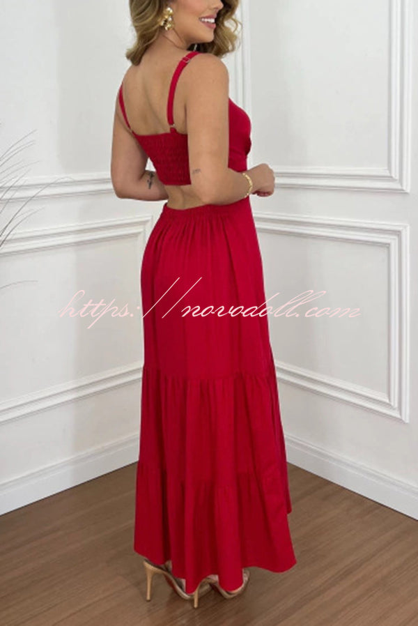 Solid Color Sleeveless Pleated Back Waist-baring Maxi Dress