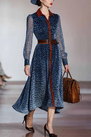 Stylish Leopard Print Long-sleeved Fitted Waist Elegant Midi Dress